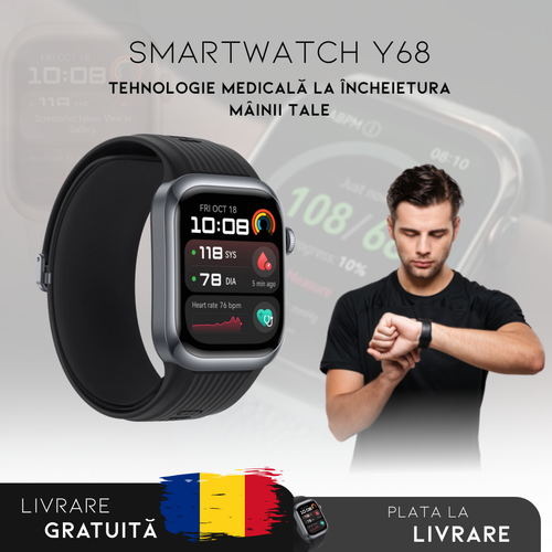 Smartwatch Y68: Monitorizare Inteligentă | Meniu în română